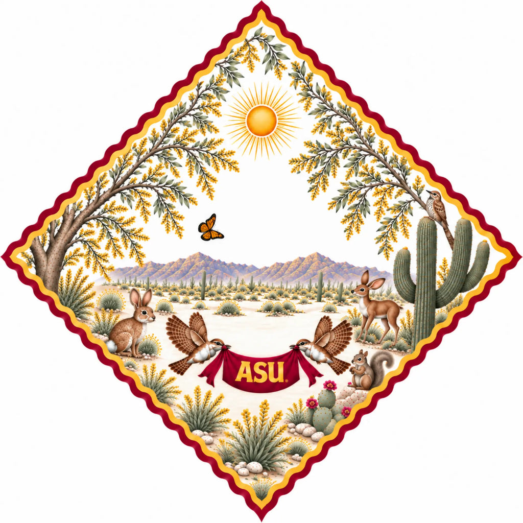 Arizona State Honey Paw flat artwork: Sonoran desert scene with ASU banner