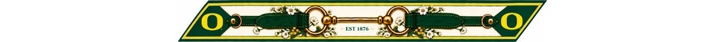 Flat Honey Ribbon University of Oregon artwork with Est. 1876 and green O marks at the slanted ends