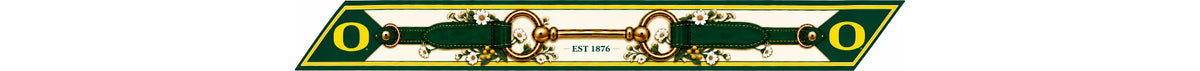 Flat Honey Ribbon University of Oregon artwork with Est. 1876 and green O marks at the slanted ends