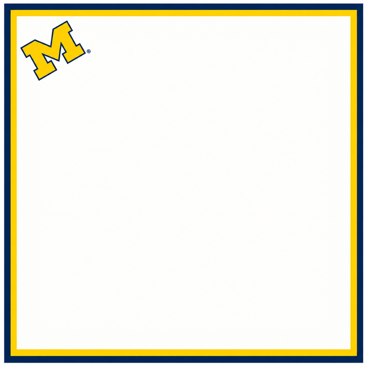 Ivory University of Michigan Honey Pocket square with navy and maize double border and the maize block M in the upper-left corner