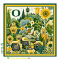The Honey Square University of Oregon 26 inch cotton voile bandana with green and yellow Ducks floral design