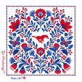b.Honey Square Southern Methodist University: red and royal blue folk florals, butterflies, Mustang, dotted border, Go Mustangs! and Pony Up
