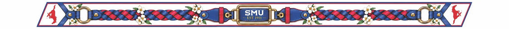 b.Honey Ribbon Southern Methodist University full design: navy and red braid, dogwoods, gold rings, SMU EST 1911 plaque, Mustang tips
