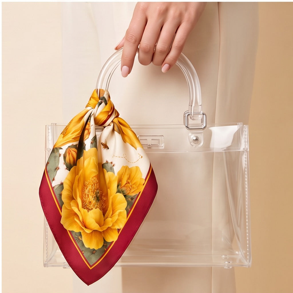 Arizona State b.Honey Scarf tied on a clear lucite bag