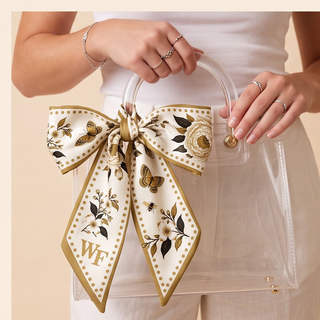 Wake Forest b.Honey Scarf tied on a bag