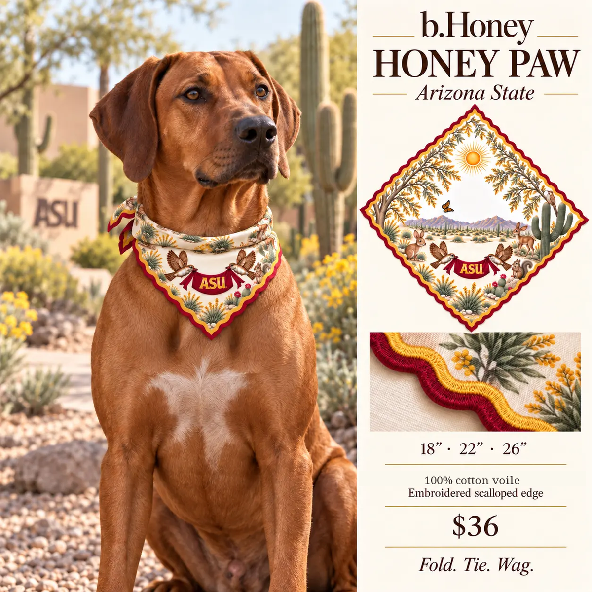 Arizona State Honey Paw product board with flat artwork, edge detail and sizes