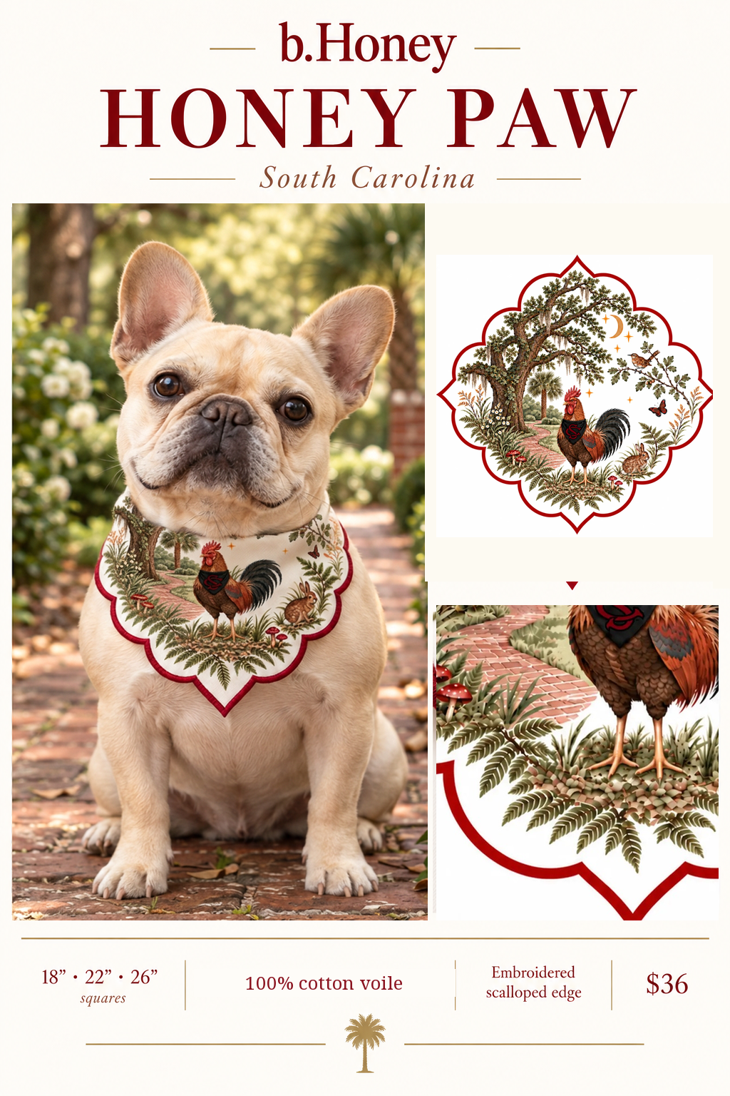 Honey Paw South Carolina product board with the new artwork, dog model and scalloped edge detail