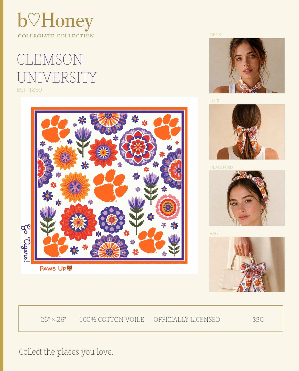 Honey Square: Clemson University product board with styling options