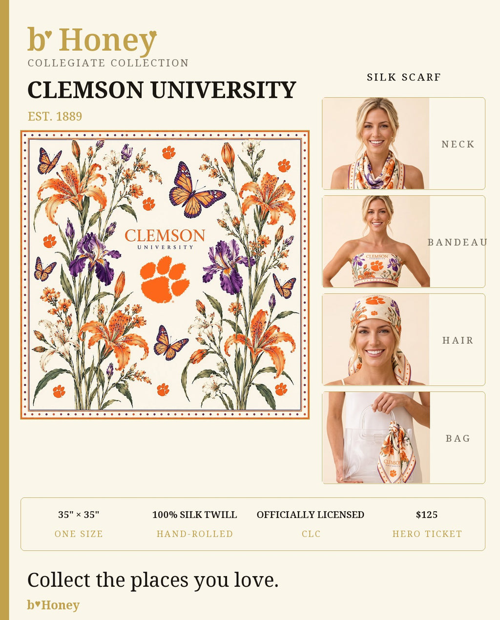 Clemson University Honey Scarf product board