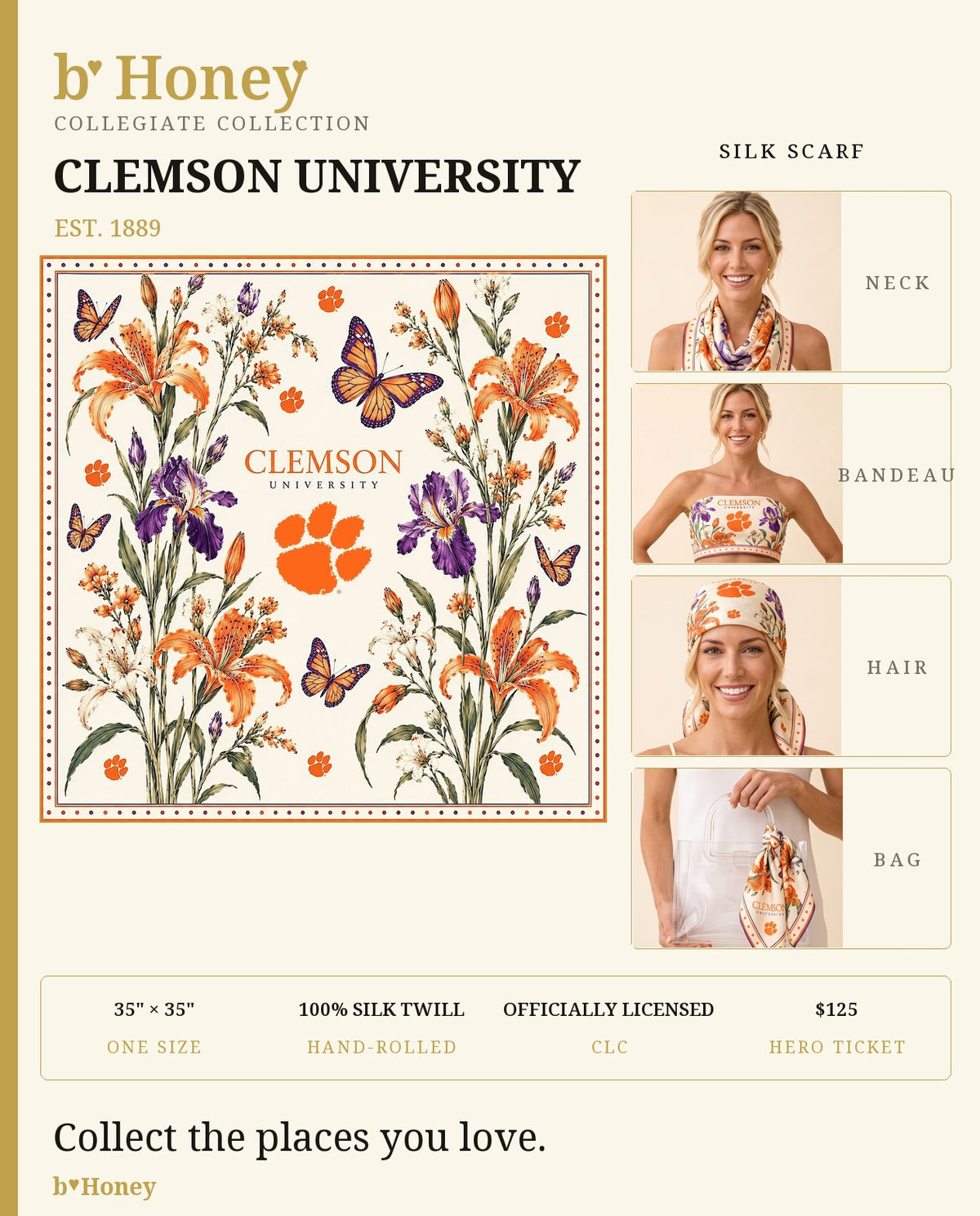 Clemson University Honey Scarf product board