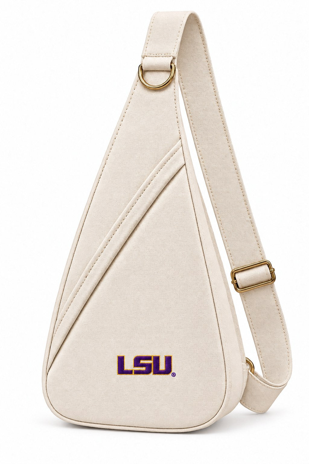 Ivory sling with purple and gold LSU mark