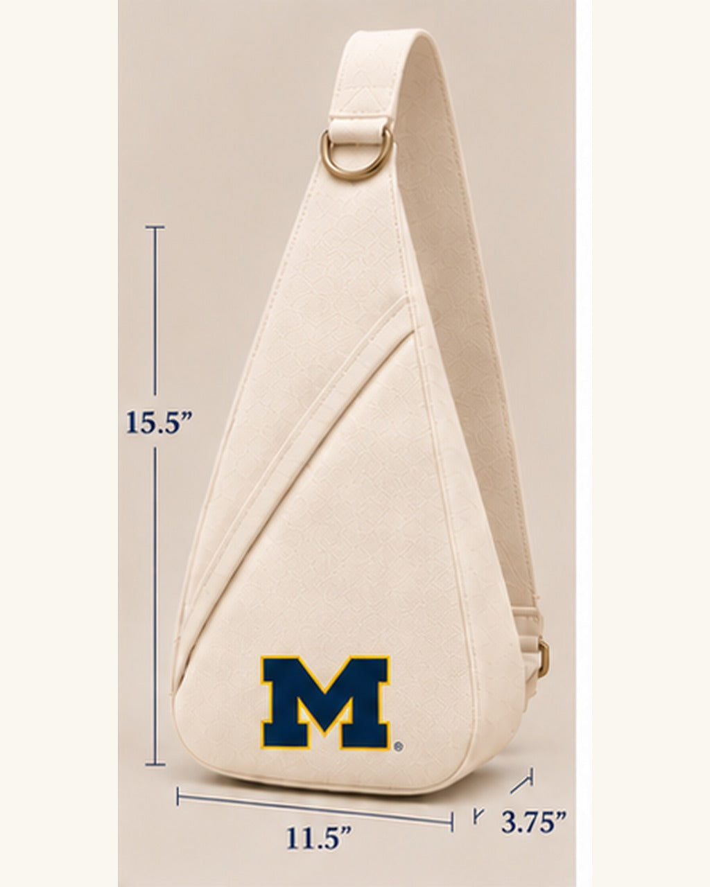Ivory Michigan Honey Sling front view with dimensions 15.5 by 11.5 by 3.75 inches