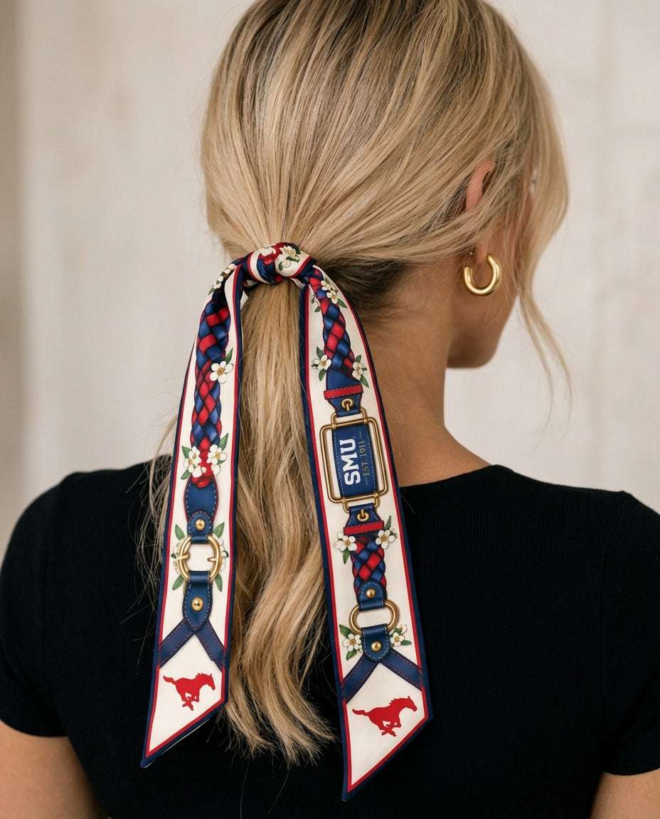 SMU b.Honey Ribbon tied around a ponytail