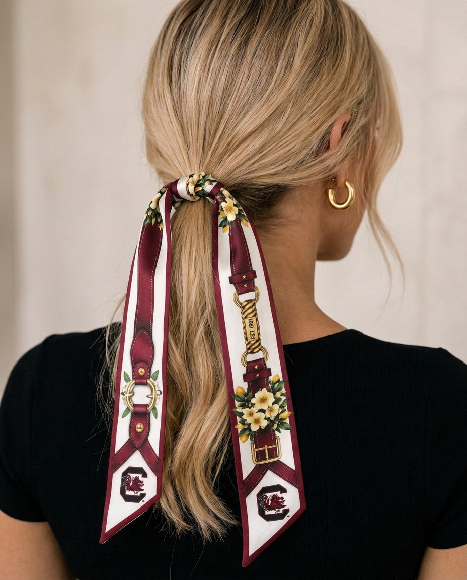 South Carolina b.Honey Ribbon tied in a ponytail