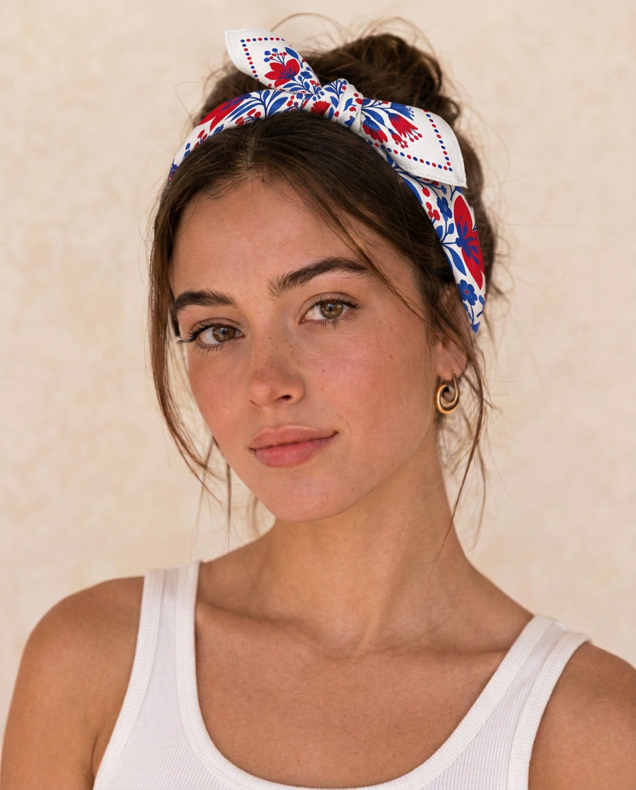 SMU b.Honey Square knotted as a headband