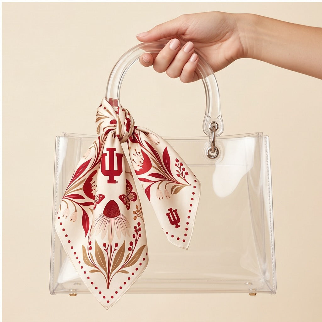 Indiana University Honey Scarf on lucite handle bag