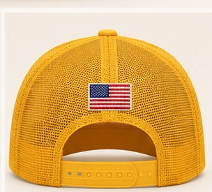 Honey Lid Carpe Diem back view — mesh back with American flag embroidery and adjustable snapback