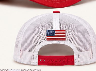 Honey Lid Smoke Show back view — white mesh, American flag detail and adjustable red snapback