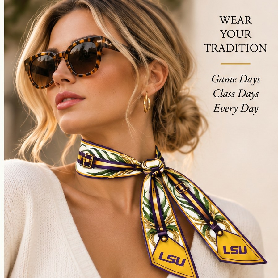 Honey Ribbon Louisiana State University worn at the neck