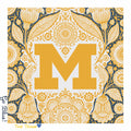 Honey Square University of Michigan 26 inch cotton voile bandana with maize and navy folk-art florals around the block M, Go Blue! and The Team script