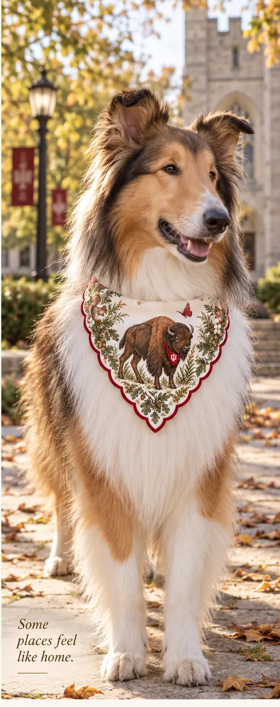 Dog wearing Honey Paw Indiana bandana