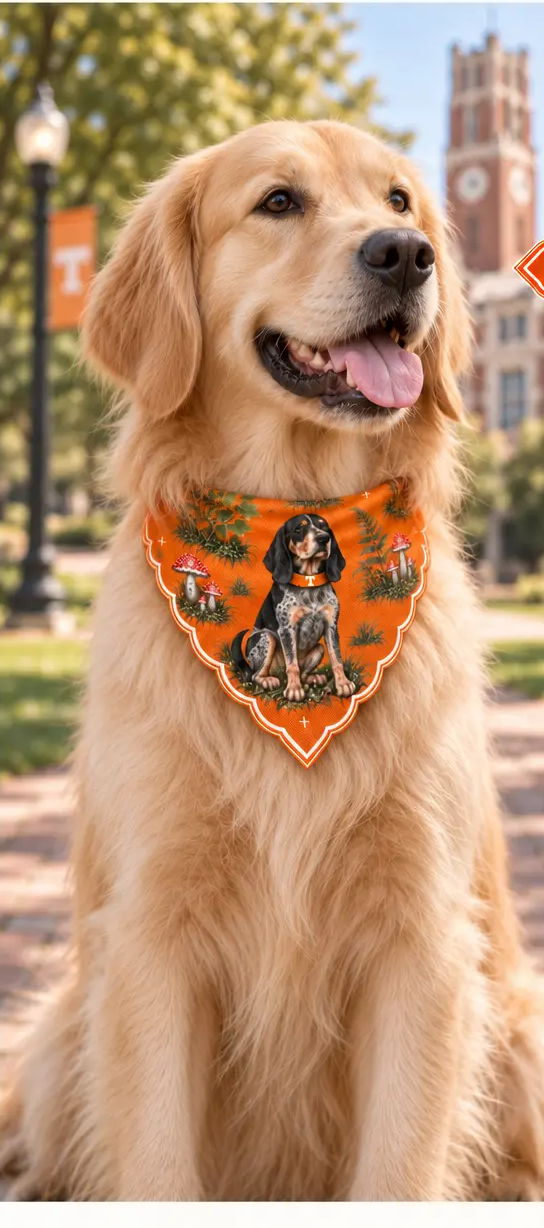 Dog wearing Honey Paw Tennessee bandana