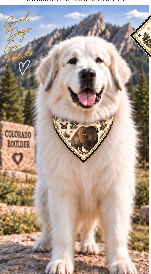 Dog wearing the University of Colorado Honey Paw bandana