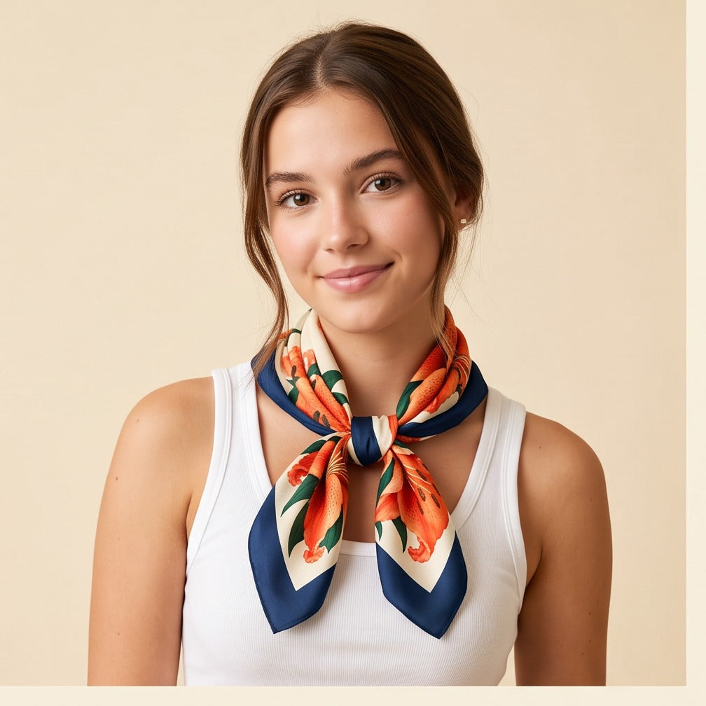 Auburn b.Honey Scarf knotted at the neck