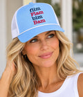 b.Honey Lid University of Mississippi light blue trucker with navy and red flim Flam bim Bam embroidery