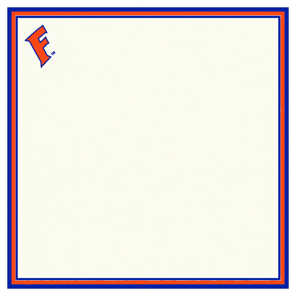 Florida Honey Pocket flat artwork: ivory silk twill with Gator blue and orange double border and block F mark