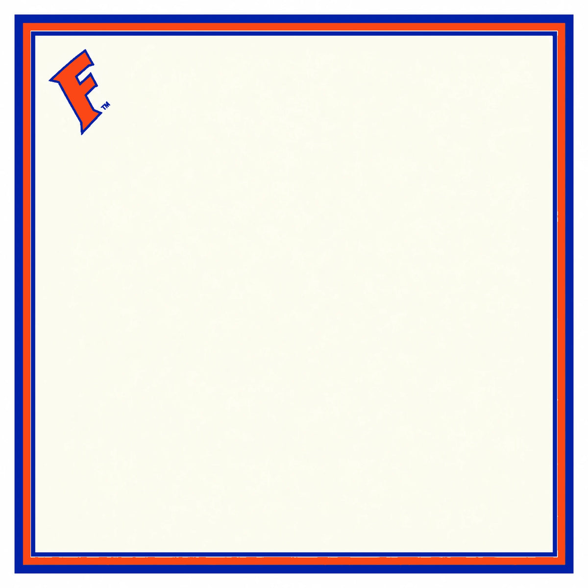 Florida Honey Pocket flat artwork: ivory silk twill with Gator blue and orange double border and block F mark