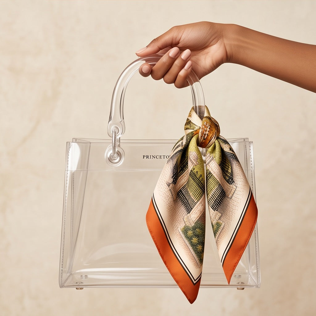 Princeton University Honey Scarf on lucite handle bag