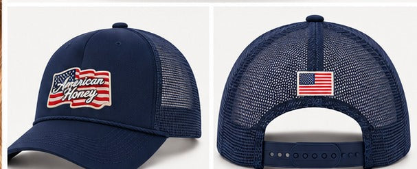 Side and back views of the American Honey Lid with mesh back and adjustable snapback