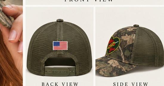 Olive You Honey Lid back and side views with American flag patch