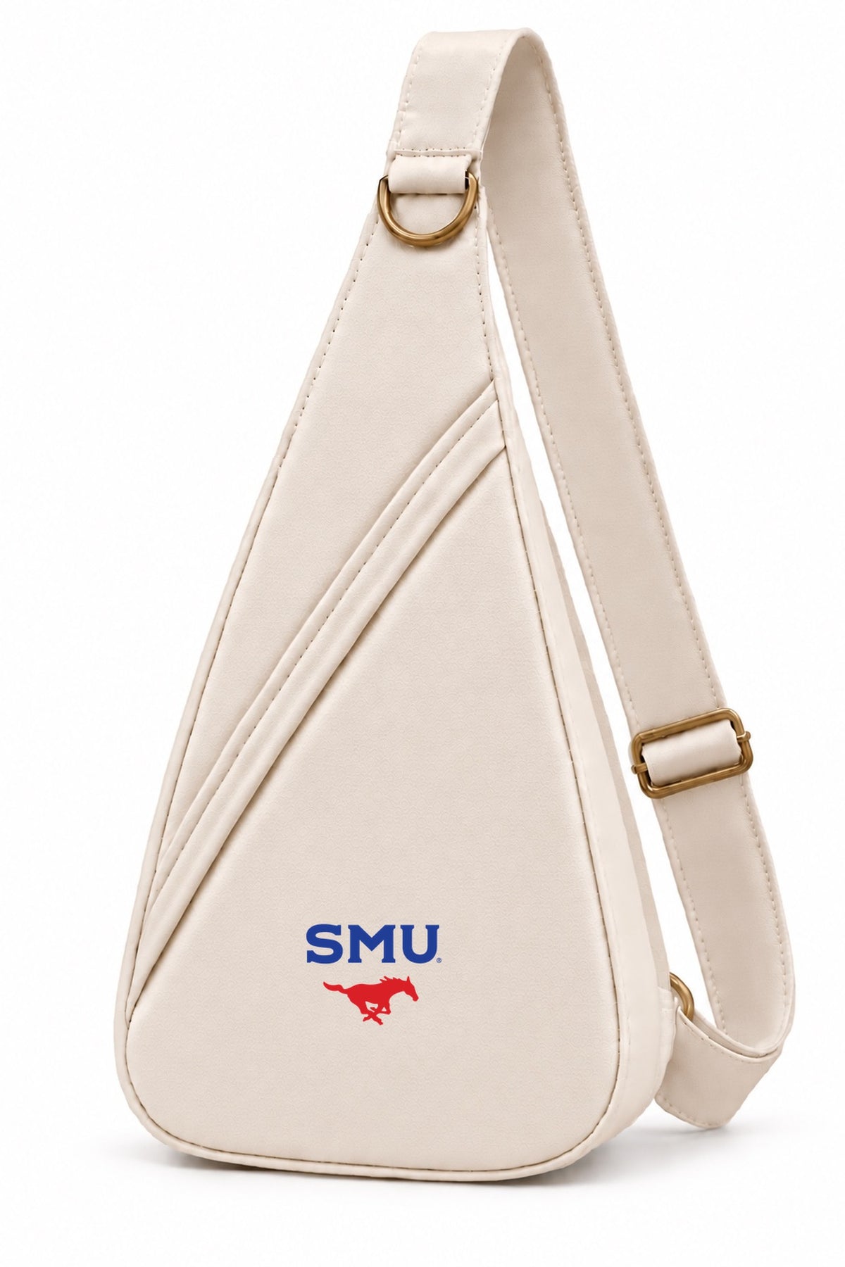 Honey Sling: Southern Methodist University ivory pebbled leather sling with matte gold hardware