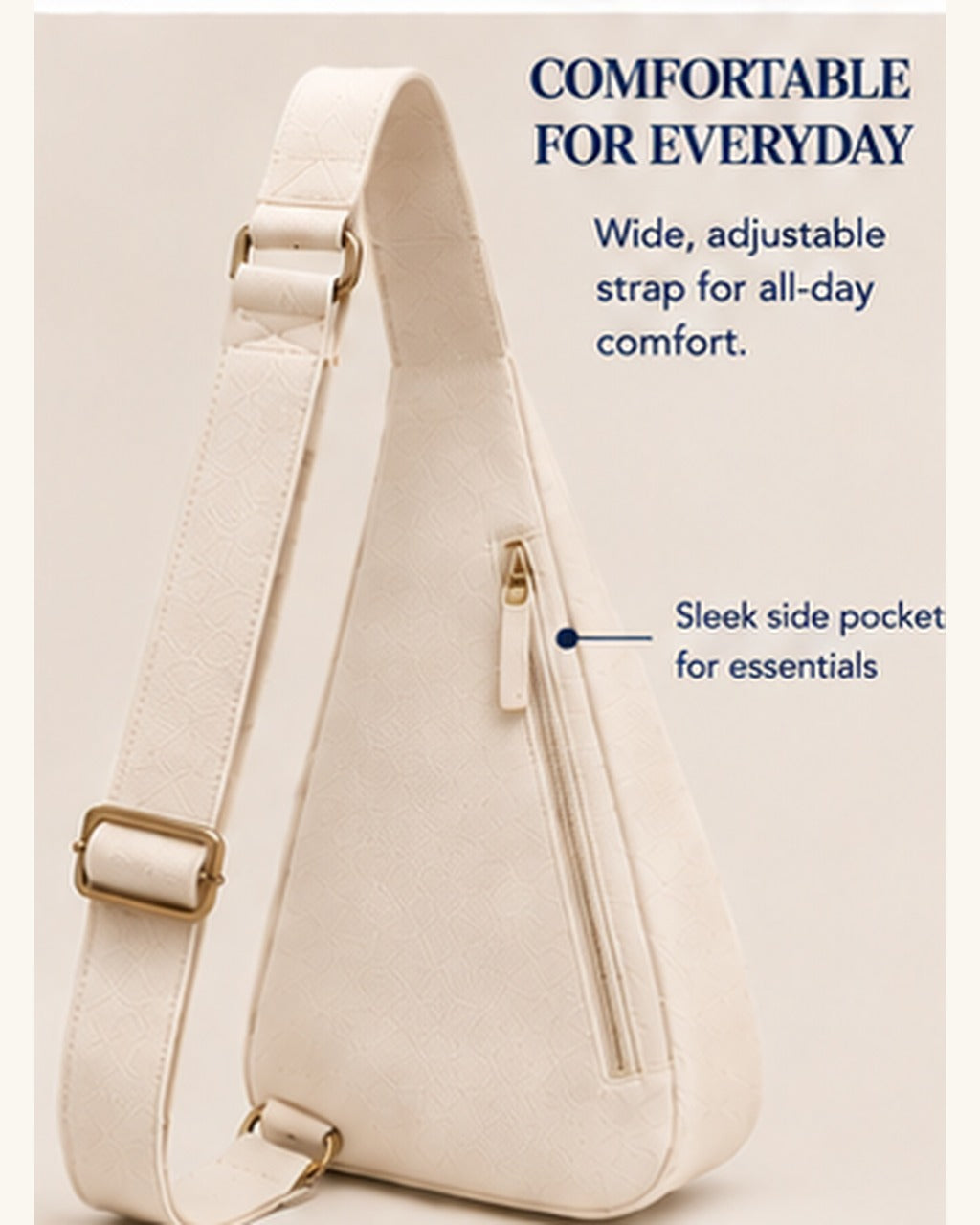 Wide adjustable strap and sleek side pocket on the Michigan Honey Sling