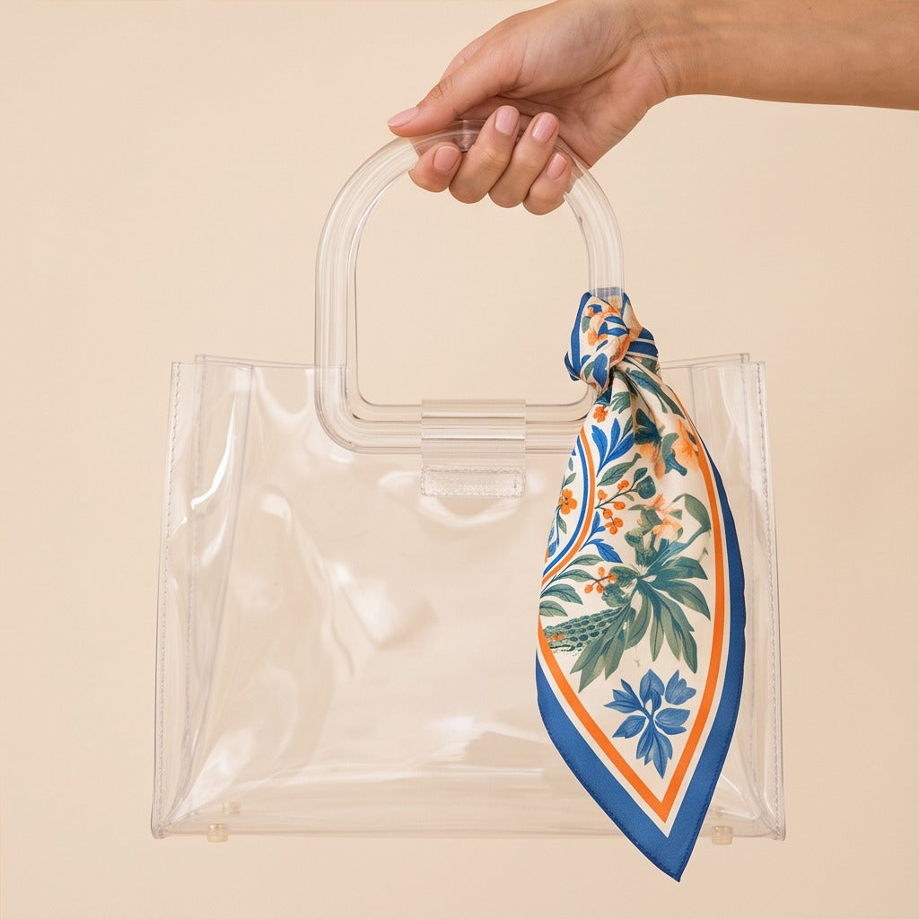 Florida Honey Scarf on lucite handle bag