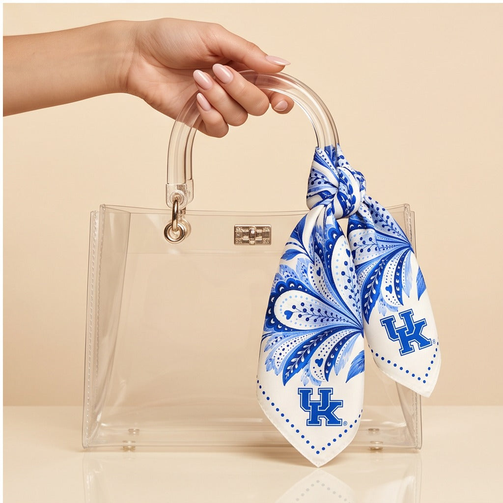 Kentucky Honey Scarf on lucite handle bag
