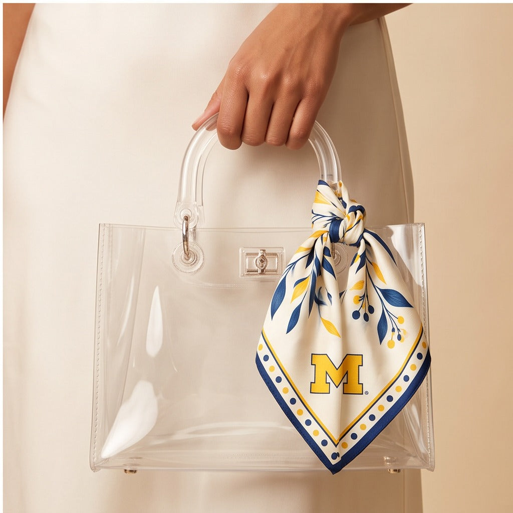 Michigan Honey Scarf on lucite handle bag