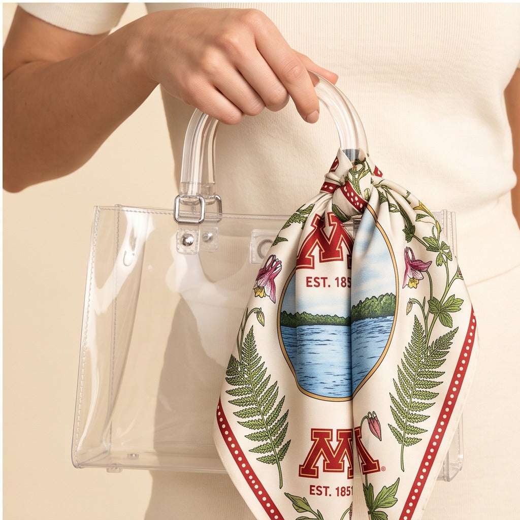 Minnesota Honey Scarf on lucite handle bag