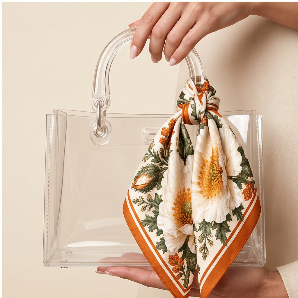 Texas Honey Scarf on lucite handle bag