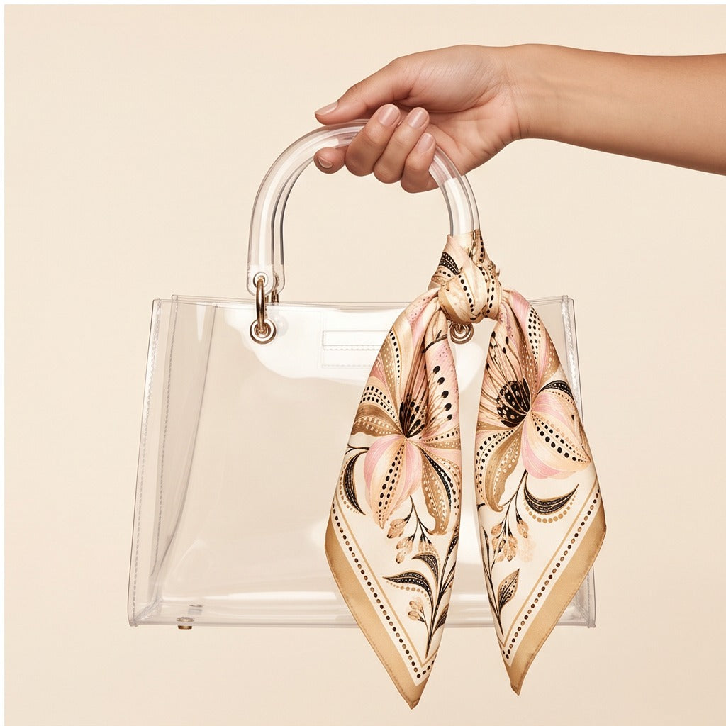 Vanderbilt Honey Scarf on lucite handle bag
